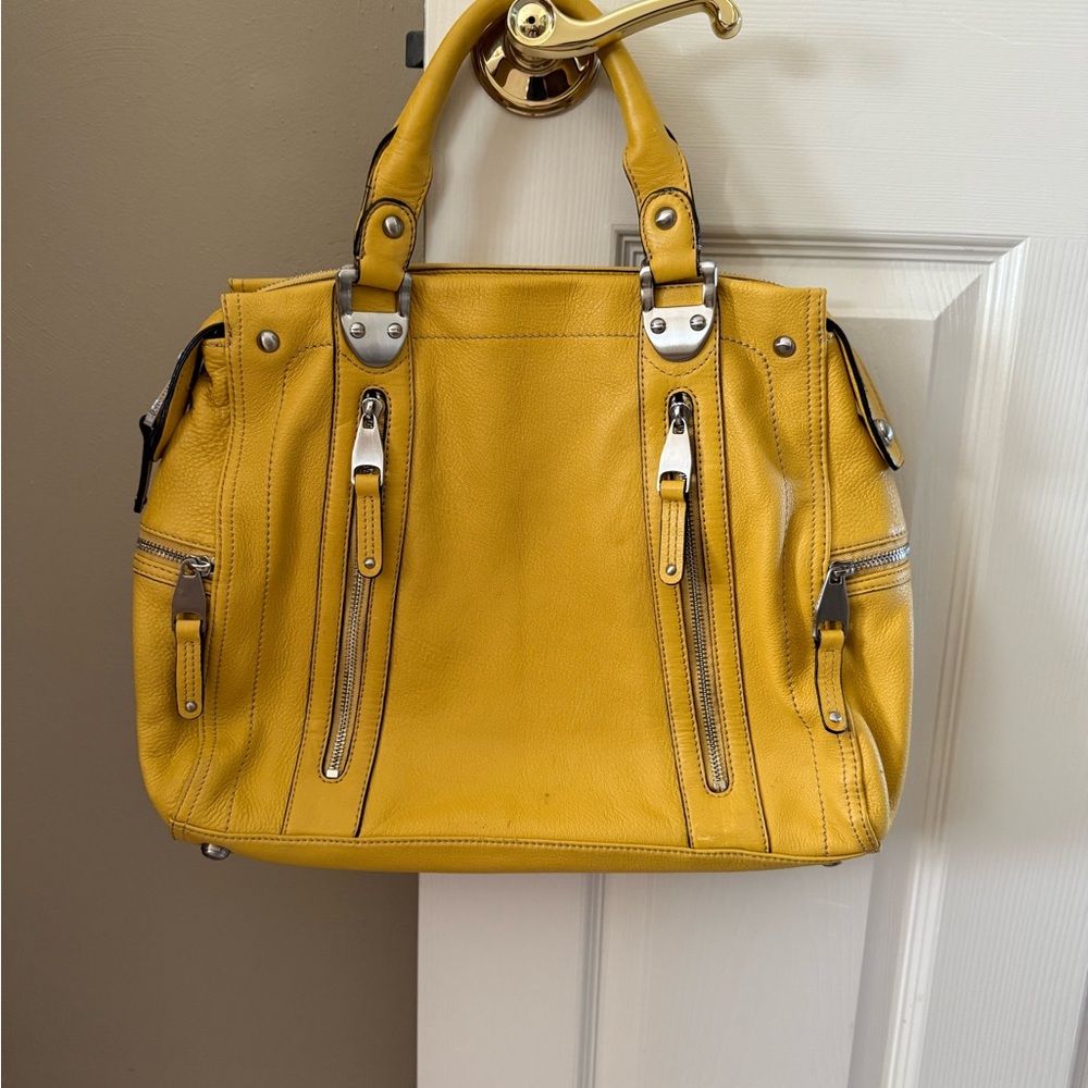 B. Makowsky Yellow Leather Satchel Bag